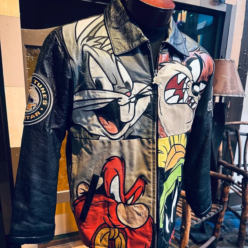 Looney Tunes Urban Gear Vintage Leather Jacket with Bugs, Taz, Marvin & Yosemite